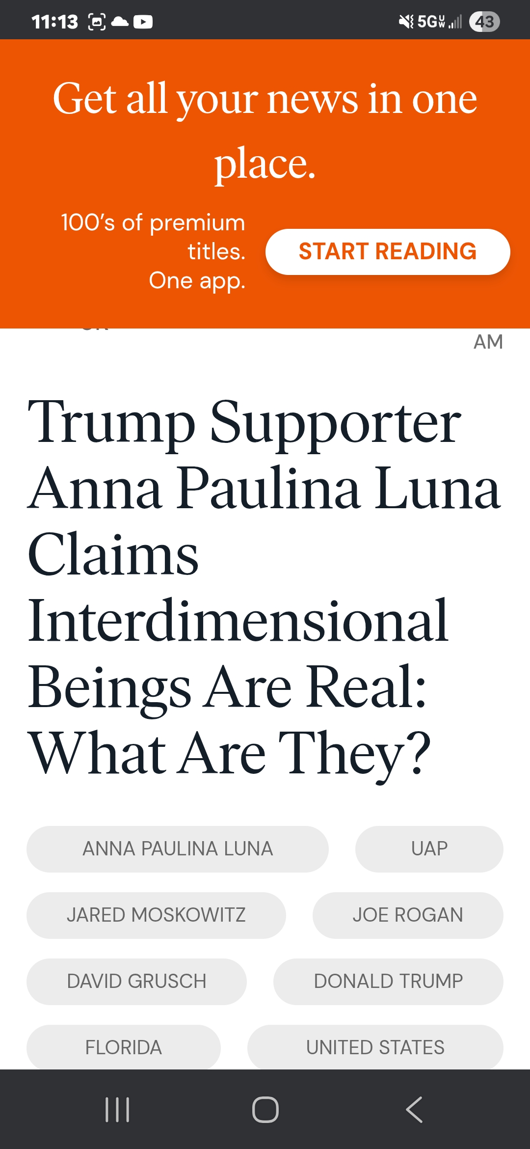 News article headline: Trump Supporter Anna Paulina Luna Claims Interdimensional Beings Are Real - What Are They? - congressional UAP disclosure champion