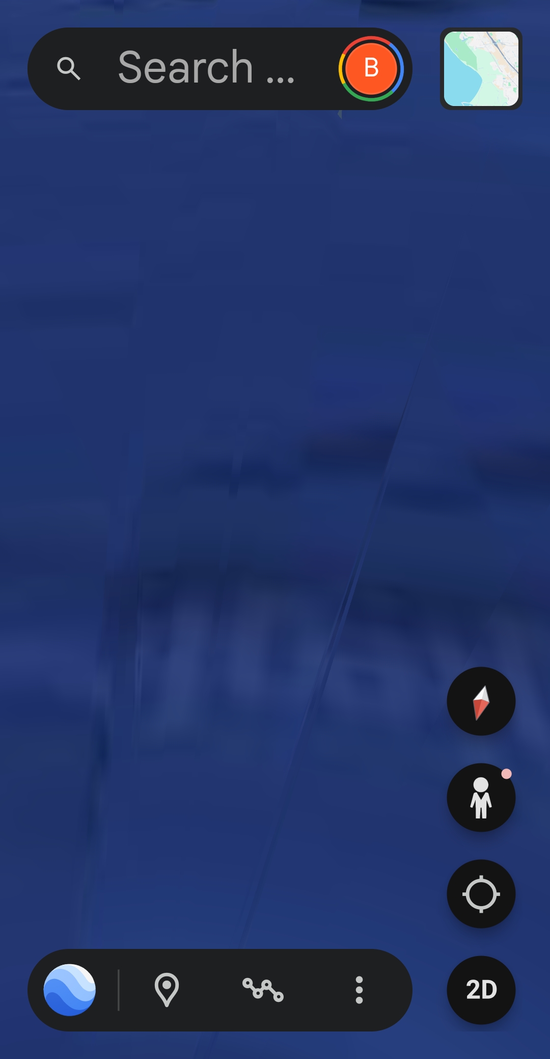 Close zoom Google Earth view of the Greenland off-coast anomaly resolving into a faint circular center with radiating geometry beginning to appear in the surrounding ocean blue tones consistent with the transparent shooting lines described by the Perceiver