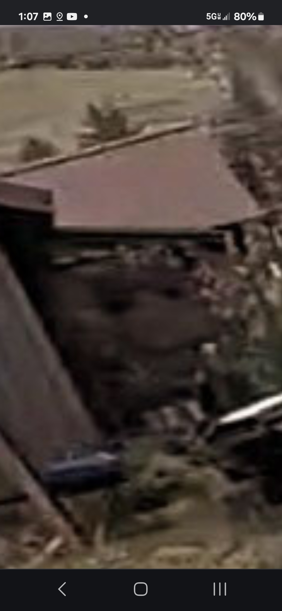 Face of a giant sticking out from behind a house across the street from Estey's home