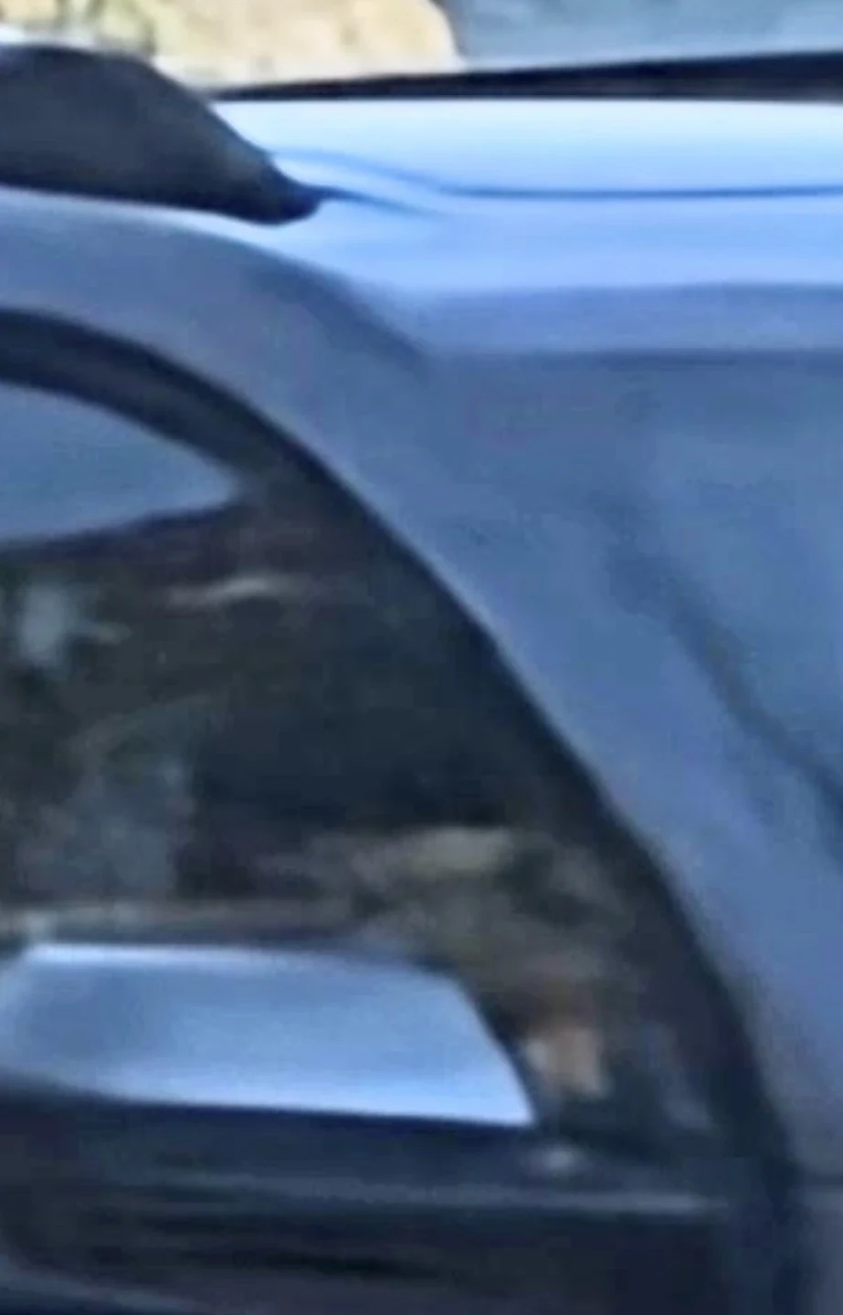 Extreme zoom onto the vehicle showing both reptilian occupants - driver in position and a companion in the passenger seat