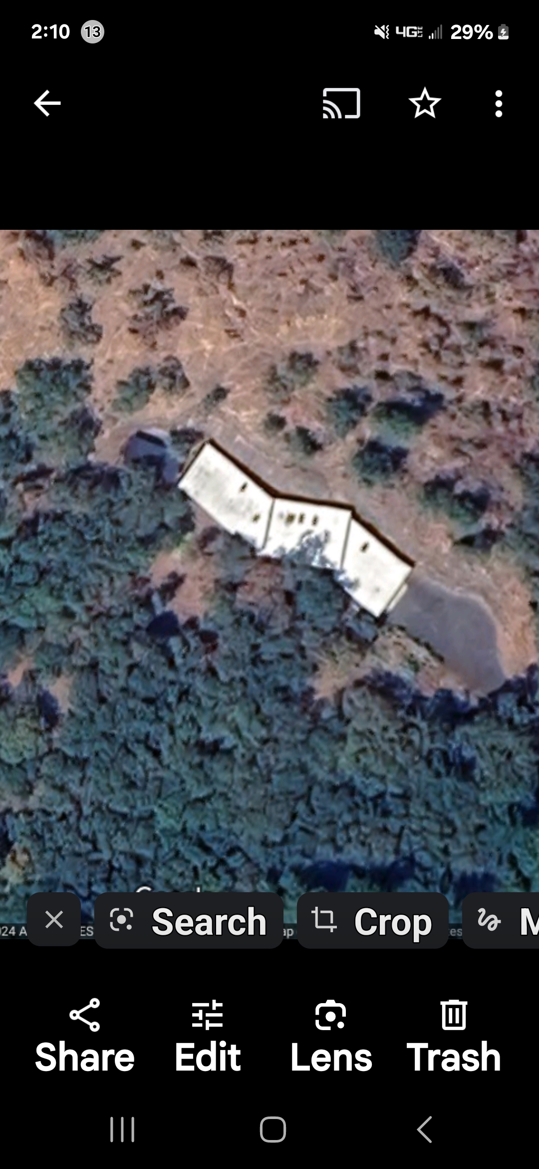 Aerial view house in woods bottom of bluff IFS creature abode habitat location