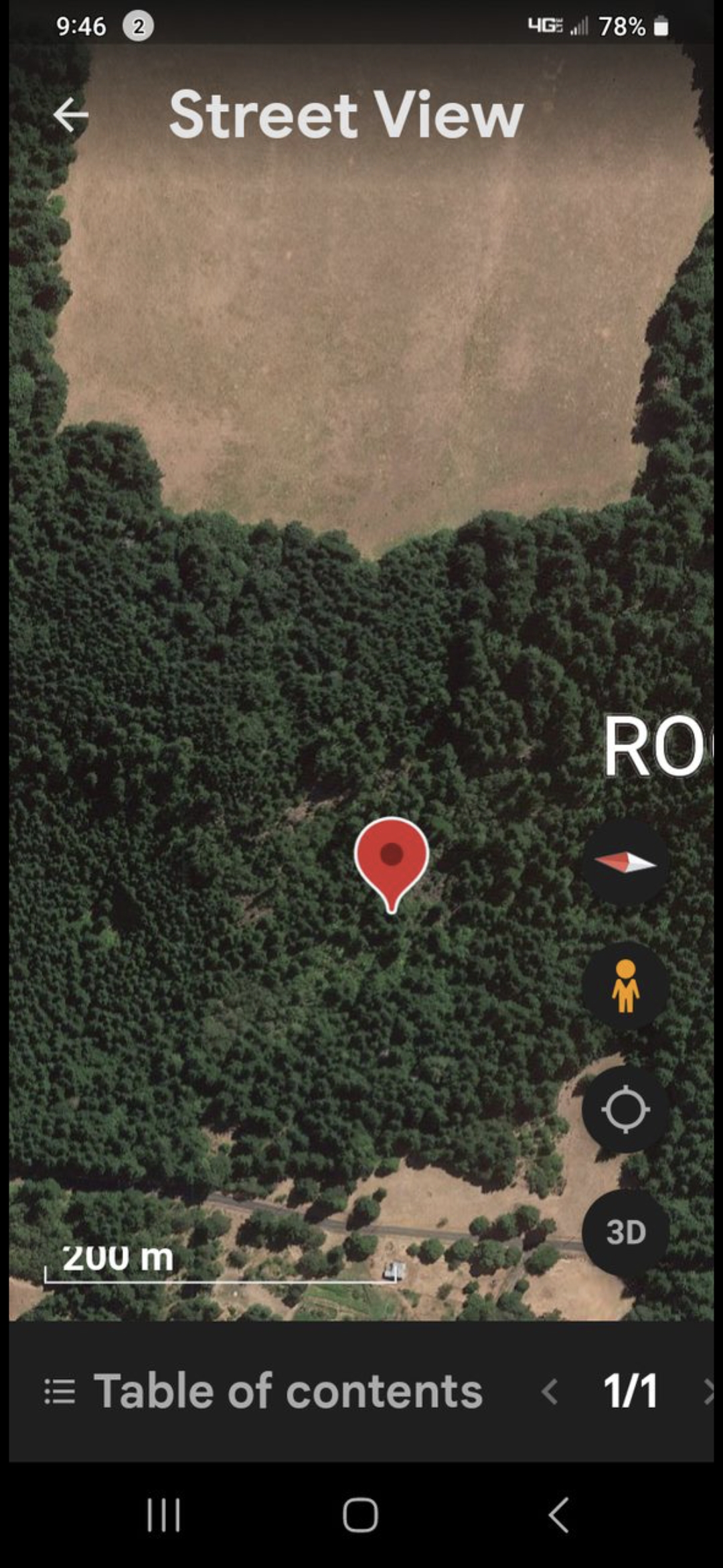 Exact GPS location of rock bridge portal deep in forest aerial satellite view