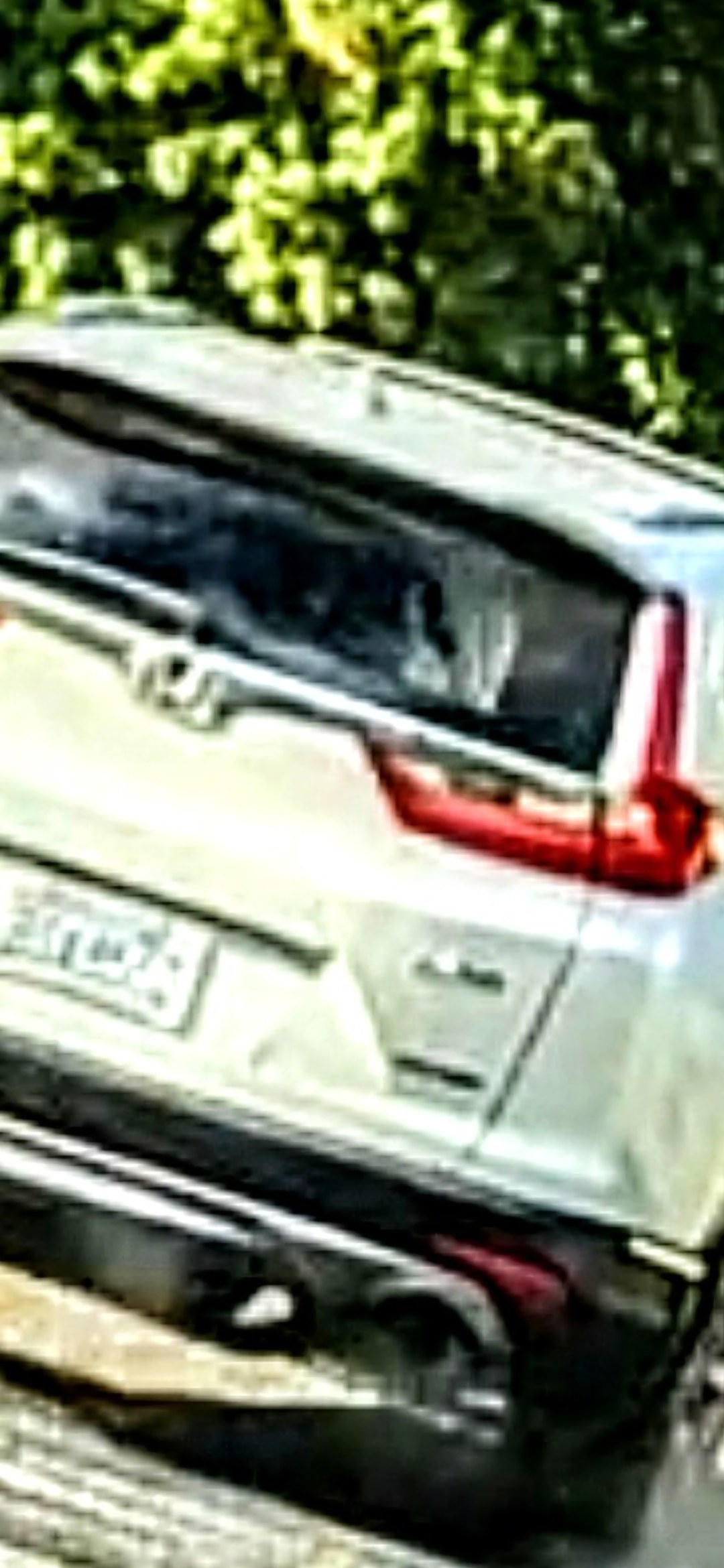 Third configuration of the female reptilian shape-shifter showing a darker elongated head silhouette inside the rear window of the pursuit Subaru